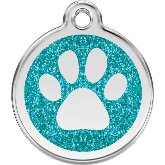 Médaille chien avec gravure paillettes bleue turquoise motif patte