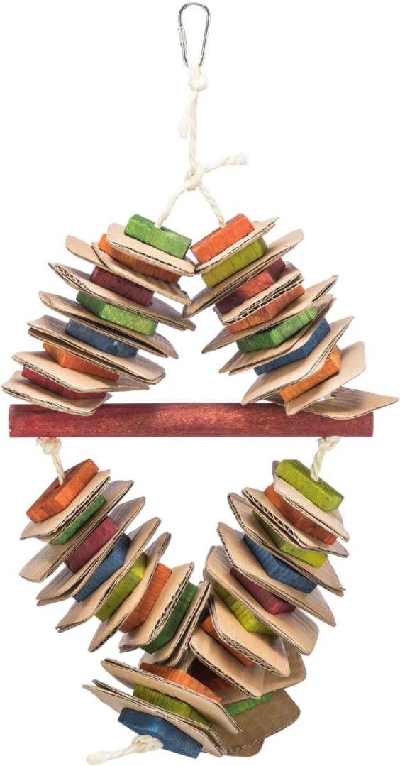 Jouet oiseau en bois avec corde sisal coloré 35 cm