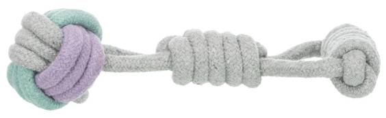 Corde de jeu tressée avec balle et poignée pour chien
