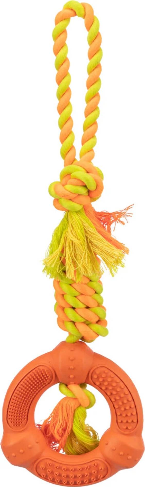 Corde de jeu avec anneau plastique pour chien