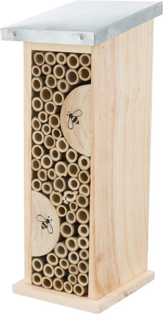 Hôtel à insectes en bois pour abeilles sauvages et guêpes 30 cm