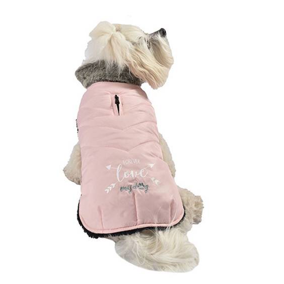 Manteau doudoune intérieur fausse fourrure rose pour chien