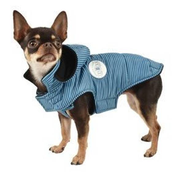 Manteau chaud pour chien bleu rayé
