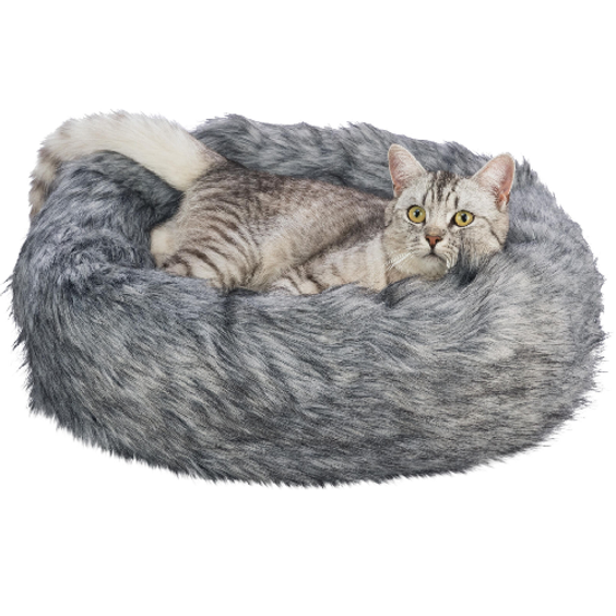 Coussin rond pour chien et chat Yelina, peluche poil long 55 cm