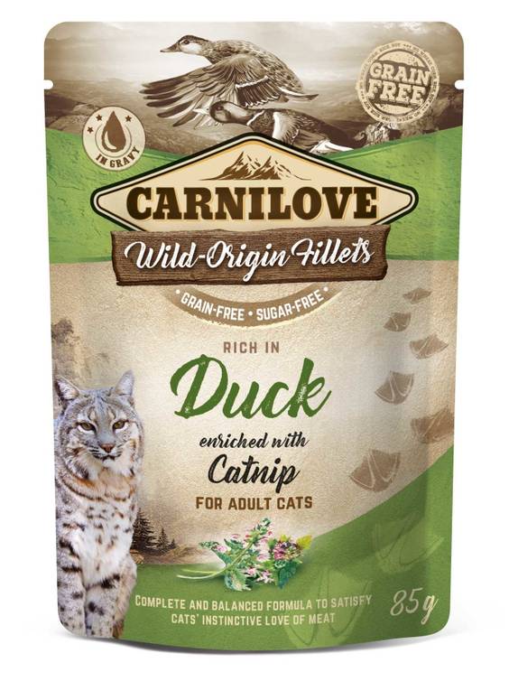 CARNILOVE Sachet fraîcheur chat sans céréales canard et herbe à chat