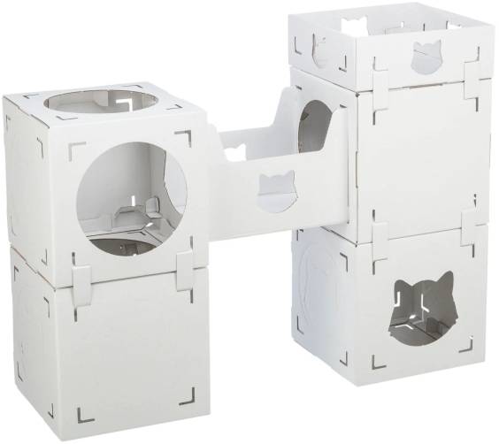 Meuble pour chat en carton avec tunnel