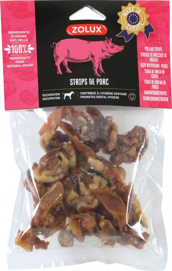 Friandise naturelle strips de porc 200 g pour chien