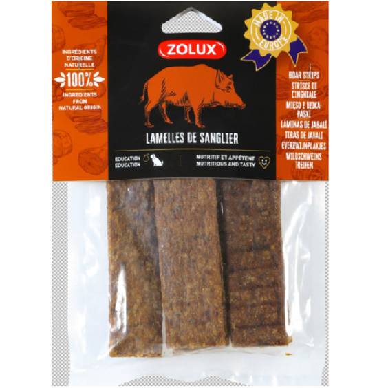 Friandise naturelle aux lamelles de sanglier pour chien
