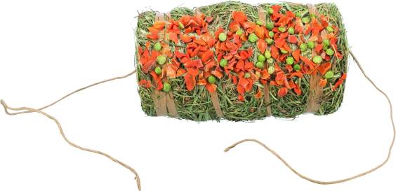 Balle de foin à suspendre pour lapin et rongeur au petit pois et carotte