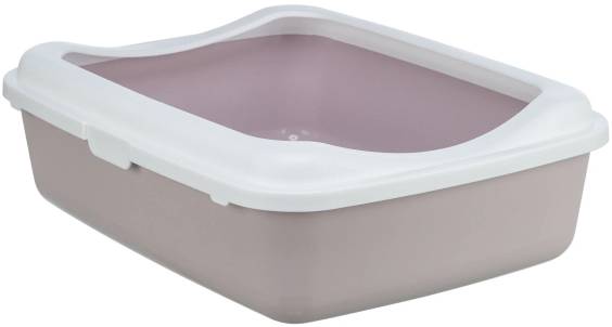 Bac à litière pour chat mauve et blanc