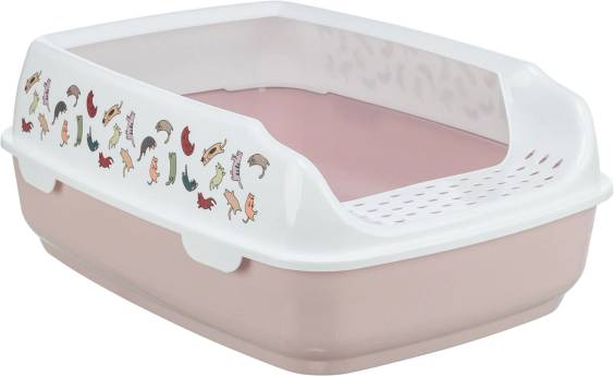 Bac à litière pour chat avec rebords mauve et blanc
