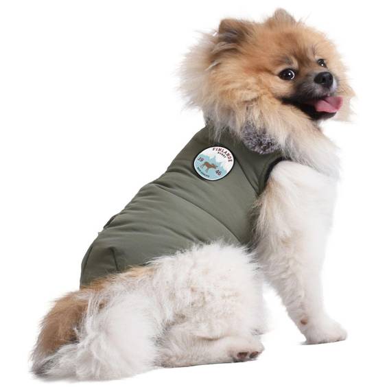 Manteau Finlande à col en fausse fourrure vert de gris pour chien