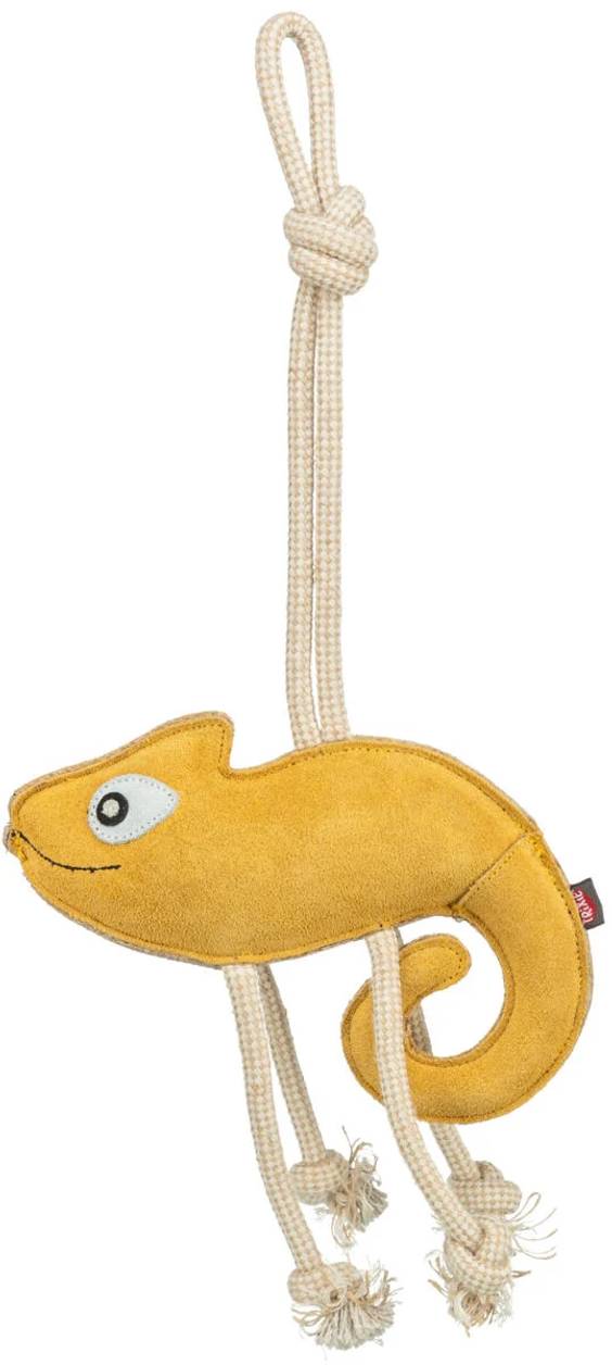 Jouet chien cuir véritable et corde caméléon