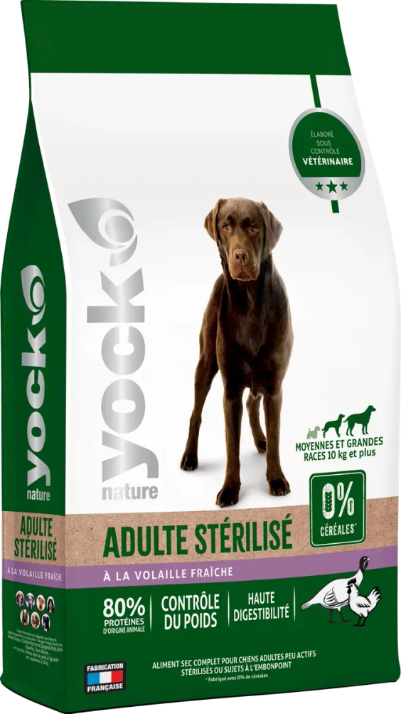 YOCK Croquettes sans céréales allégées pour moyennes et grandes races 12 kg Nature pour Chien
