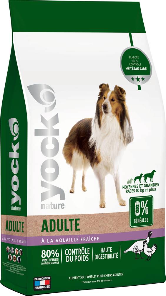 YOCK Croquettes sans céréales, moyennes et grandes races, dinde 12 kg Nature pour Chien
