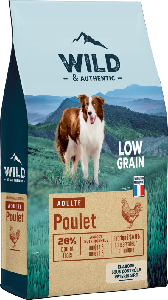 Wild & Authentic Croquettes pour chien au poulet pauvres en céréales (Low Grain)