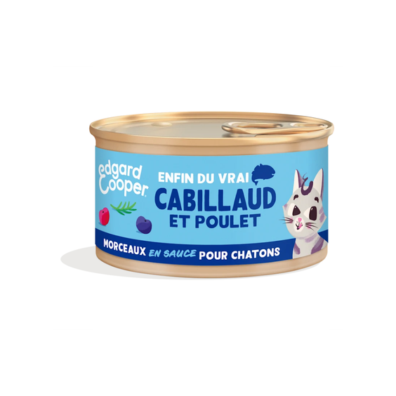 Edgard & Cooper Pâtée morceaux en sauce sans céréales pour chaton au cabillaud & poulet