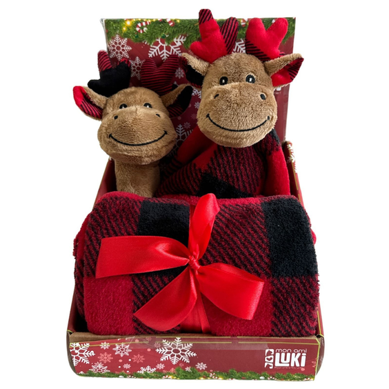 Ensemble jouet & couverture Noël – peluche renne + plaid 100×75 cm Mon Ami Luki pour Chien
