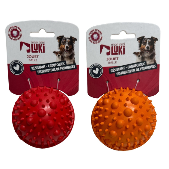 Jouet distributeur de friandises pour chien balle en caoutchouc Mon Ami Luki