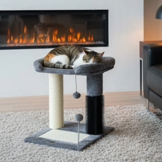 Arbre à chat compact avec plateforme, griffoirs et brosse intégrée Mon Ami Luki