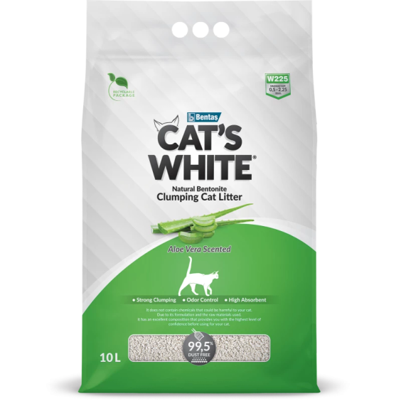 Litière agglomérante Aloe Vera bentonite blanche 10 L pour chat