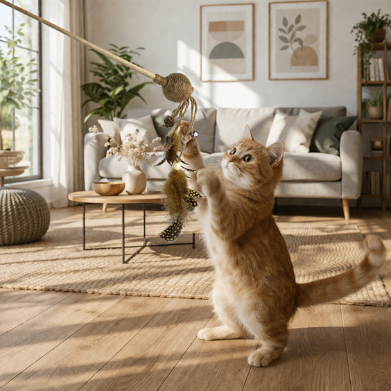 Jouet pour chat baton plume, boule et grelot Mon Ami Luki