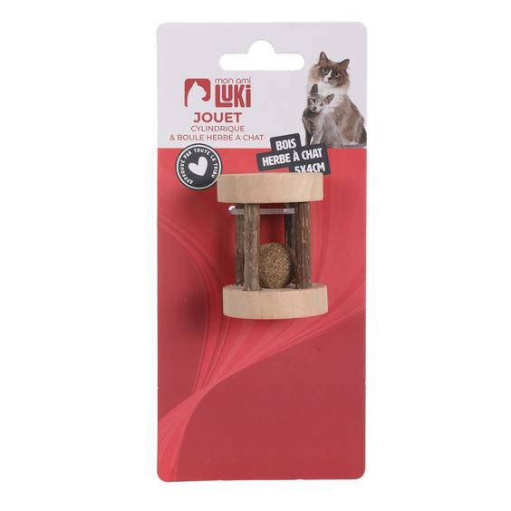 Jouet cylindrique en bois avec boule d'herbe à chat Mon Ami Luki