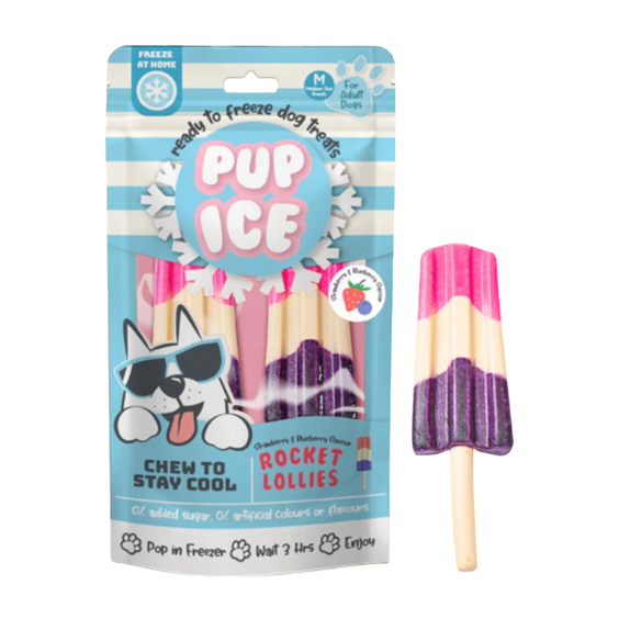 Pup Ice Rocket lollies fraise/myrtille pour chien à congeler