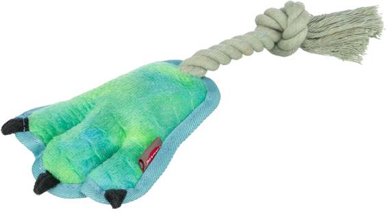 Jouet peluche griffe sur corde avec couinement pour chien