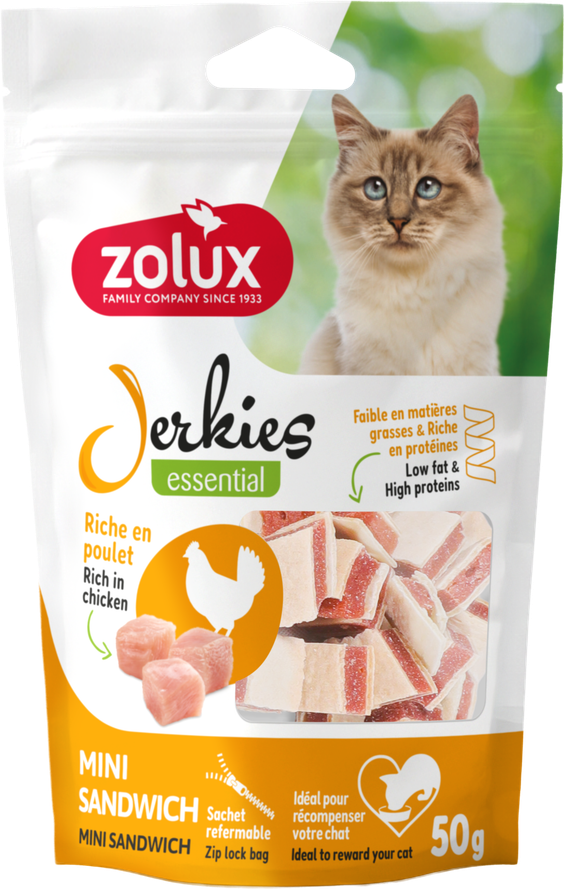 Zolux Essential Jerkies mini sandwich chat - sachet de 50 g
