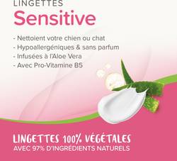 Lingettes nettoyantes sensitives hypoallergéniques Aloé Vera pour chien et chat Beaphar