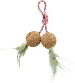 2 balles sur une corde avec plumes pour chaton