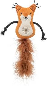 Peluche écureuil avec plumes pour chat