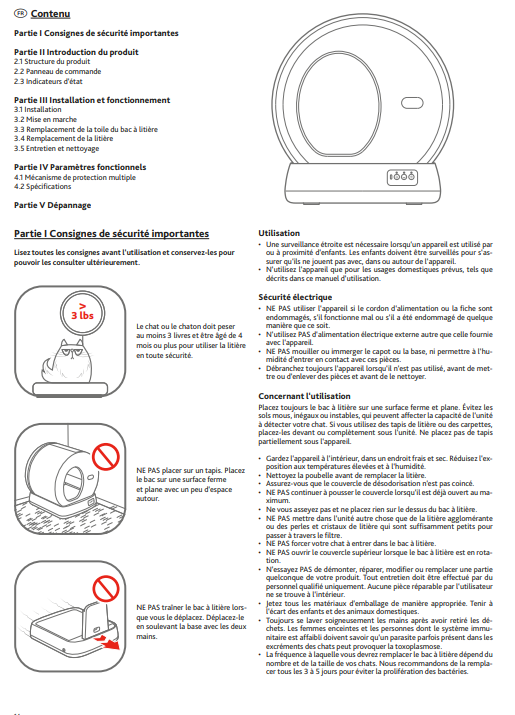 Mode d'emploi Maison de toilette autonettoyante automatique électrique pour chat