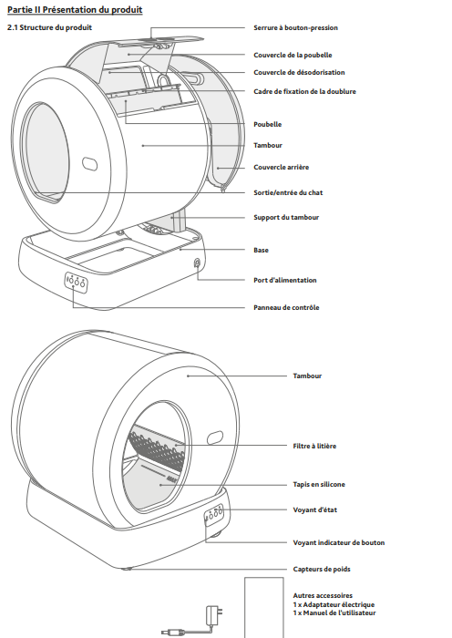 Mode d'emploi Maison de toilette autonettoyante automatique électrique pour chat