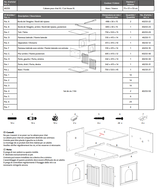 Mode d'emploi Meuble de toilette pour chat fermé à double porte 75x53 cm