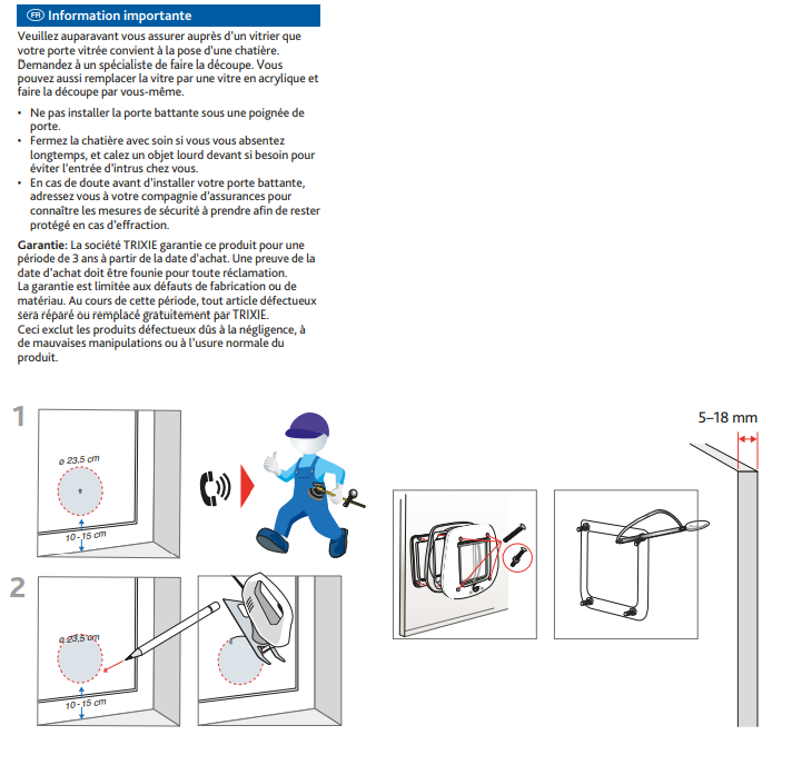 Mode d'emploi Chatière 4 positions pour porte simple vitrage blanche 27 x 26 cm