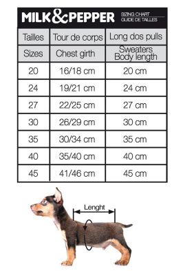 Guide des tailles Milk & Pepper Pull Kitilla pour chien