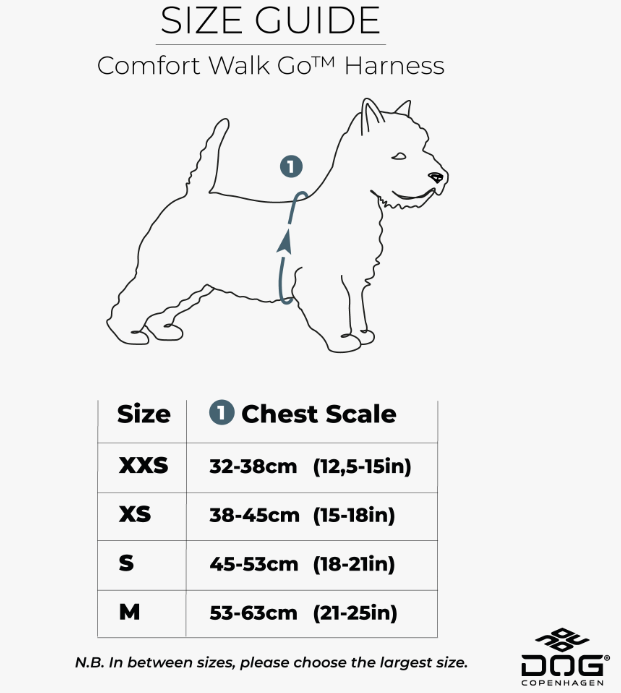 Guide des tailles Harnais confort Walk GO marron DOG Copenhagen