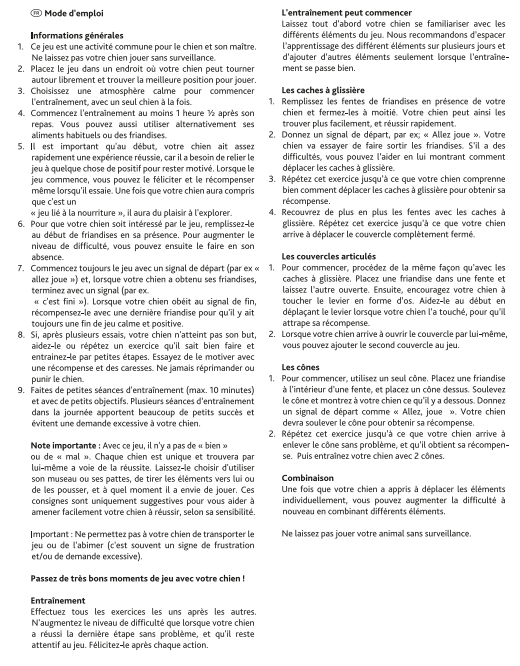 Mode d'emploi Jeu d'intelligence pour chien, jouet interactif